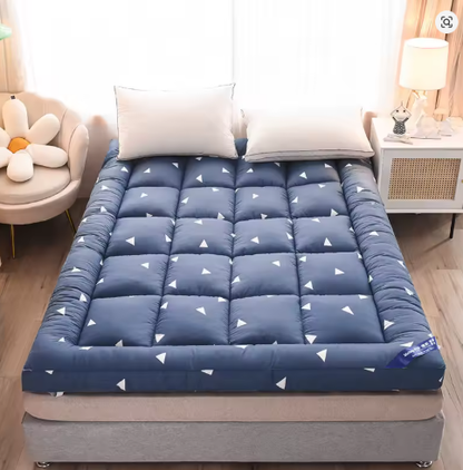 Quilted Mattress Topper - Blue Triangle Print
